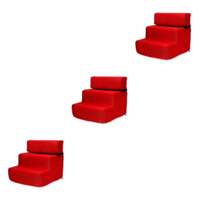 relayinert Pet Dog Stairs Ladder Ramp Puppy Removable Steps 3 Washable for Sofa Indoor Red 35 x 30 x 30cm 3Set