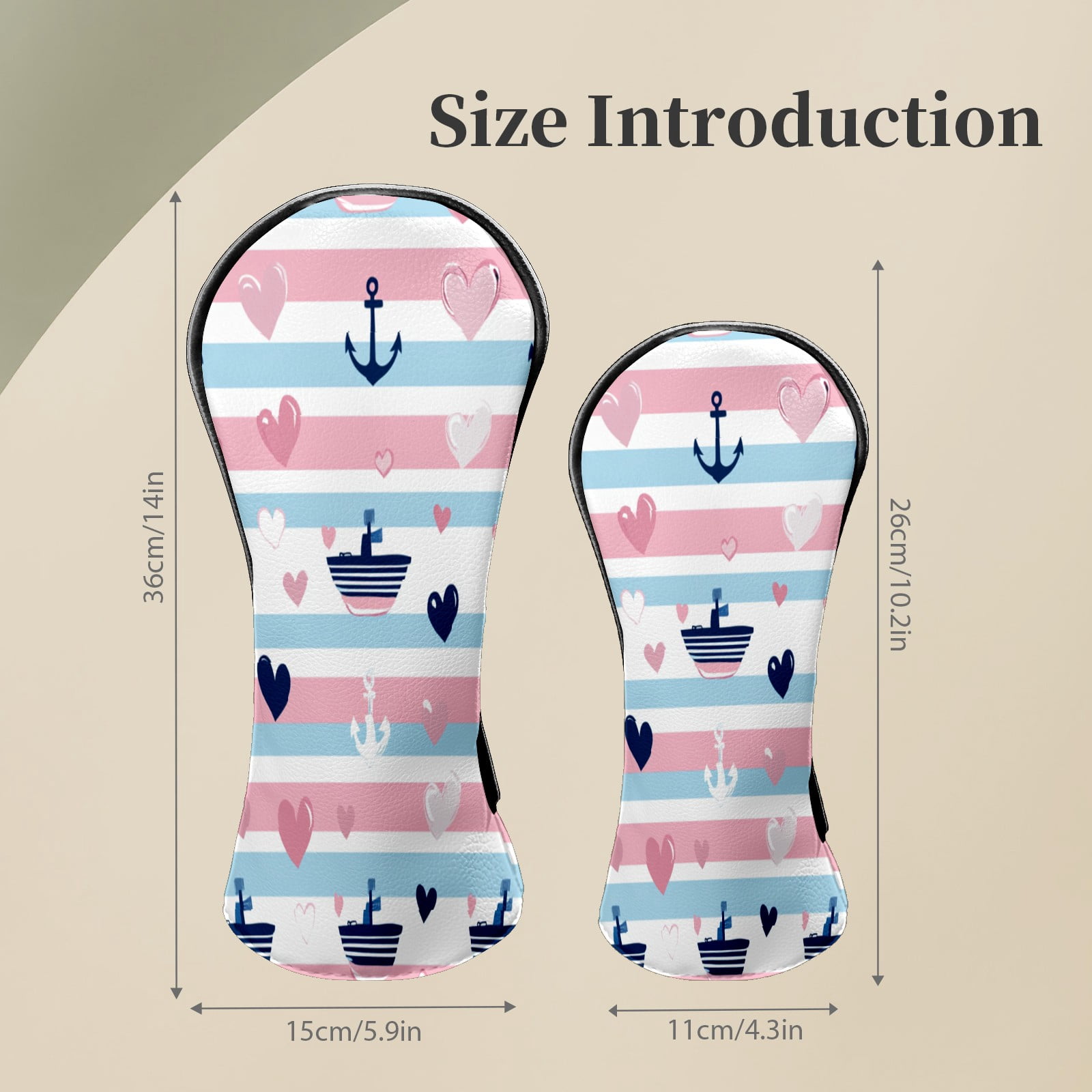 Golf Club Head Covers SailboatAnchor_PastelStripe Waterproof Leather Golf Head Covers for Men Women Driver Head Cover Fairway Headcover for Golf Lovers
