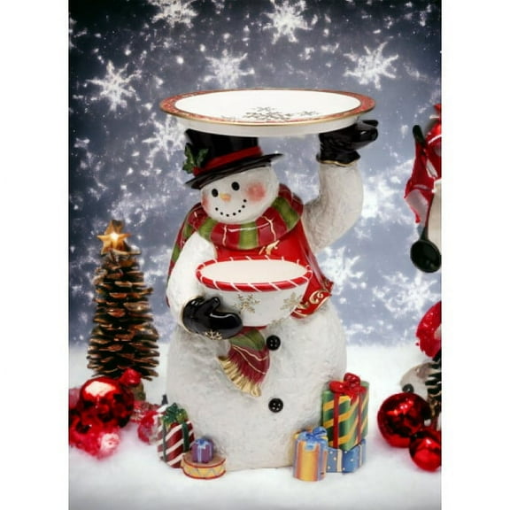 Kevins Gift Shoppe Ceramic 18" Snowman Figurine With Plate and Bowl