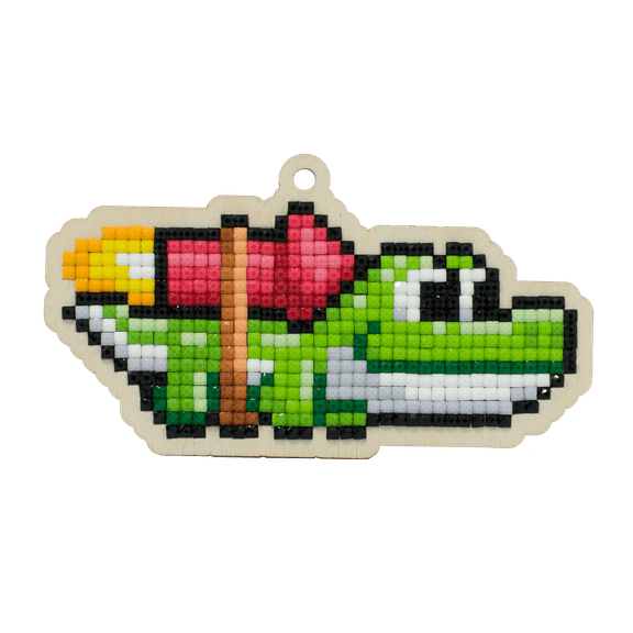 Crocodile CSw361 Diamond Painting on Plywood Kit Green Red Yellow Wood Plastic Animal Easy Small By Crafting Spark