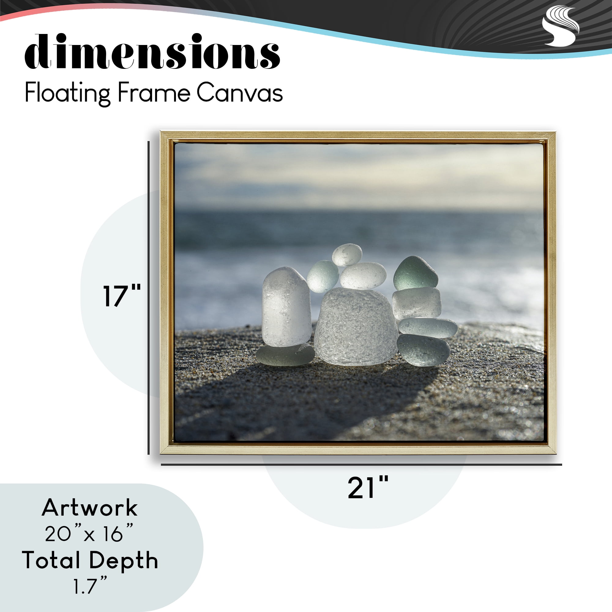 Stupell Industries Balancing Sea Glass Pebbles Gold Framed Floater Canvas Wall Art, design by LMarie Allen