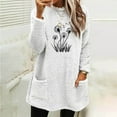 thumbnail image 2 of Feancey Fleece Pajamas for Women Casual Floral Print Crewneck Pullover Winter Fluffy Fuzzy Sweatshirts Comfy Thermal Loungewear Tops with Pockets White XL, 2 of 5