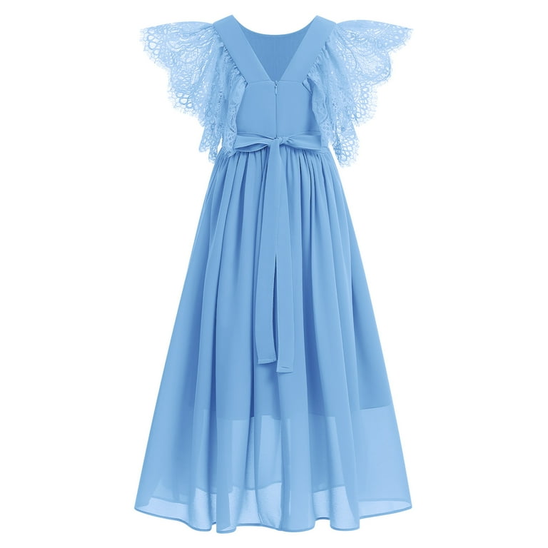 IBTOM CASTLE Flower Girl Flowy Ruffle Chiffon Trim A-Line Dress for Kid  Wedding Junior Bridesmaid Communion Party Pageant Maxi Belted Gown 15-16  Years Light Blue - Walmart.com