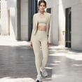 thumbnail image 4 of Women's High Waist Seamless Leggings with Subtle Textured Pattern - Large, Ivory, 4 of 6