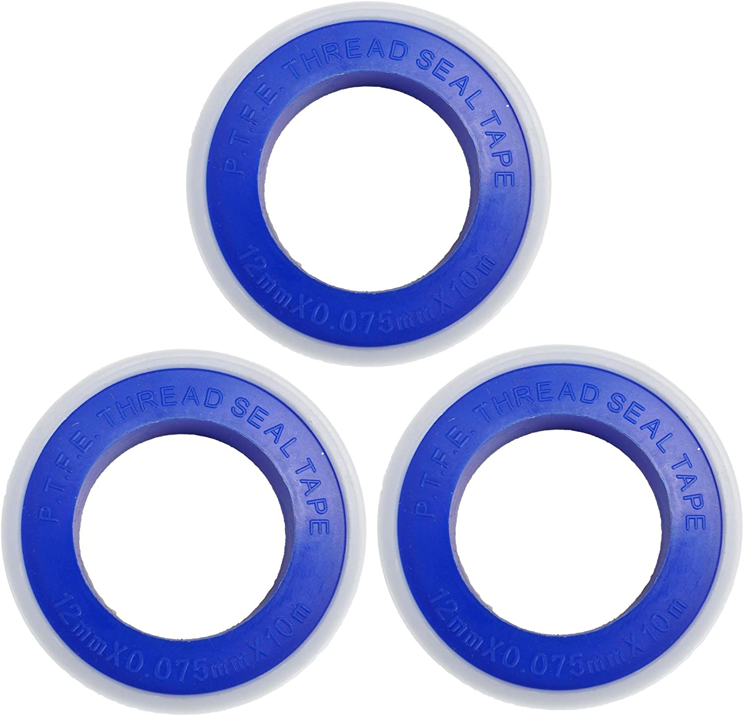 3 Pack Water Pipe PTFE Teflon Tape 12mm x 10m Thread Sealant Tape