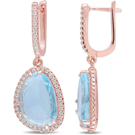Tangelo 3-1/2 Carat T.G.W. Synthetic Blue Topaz and White Topaz Rose Rhodium over Sterling Silver Dangle Earrings