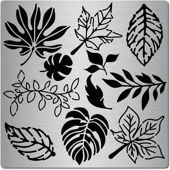 6.3 Inch Metal Leaf Stencil Maple Tropical Palm Leaves Painting Reusable Template Stainless Steel Journal Tool for St. Patrick's Day Painting Wood Burning Pyrography and Engraving Silver