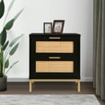 thumbnail image 3 of Eumyviv Natural Rattan 2 Drawer Nightstand, Eumyviv Wood Storage Bedside Furniture for Bedroom, Living Room, Simple Sofa Side Table, Black, H0057, 3 of 11