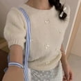 thumbnail image 2 of BUYISI Basic,Simple Womens Sweet Bow Sweater Casual Short sleeves Top White, 2 of 9