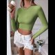 thumbnail image 4 of Top Corto de Punto Acanalado de Larga con Espalda Descubierta para Mujer, Corte Ajustado, Cuello Redondo, Espalda y Abertura. Verde XL, 4 of 10