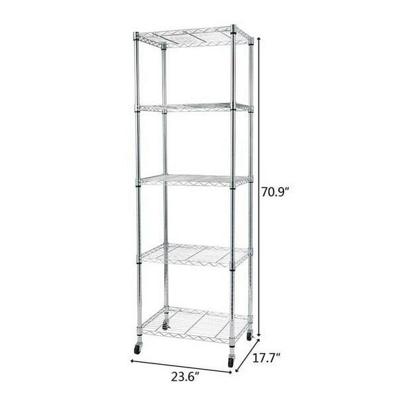 Clerance! 5 Tier Steel Wire Shelving Unit on Wheels,Chrome Shelves for Garage Kitchen Living Room,Heavy Duty Shelving Rack, 23.2 x 13.8 x 72 inch (L x W x H)