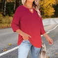 thumbnail image 5 of Casual Ombre Gradient Print Tunic for Women V Neck Keyhole Cutout Three Quarter Sleeve Loose Fit Soft Breathable Fall Fashion Daily Blouse Tops, 5 of 7