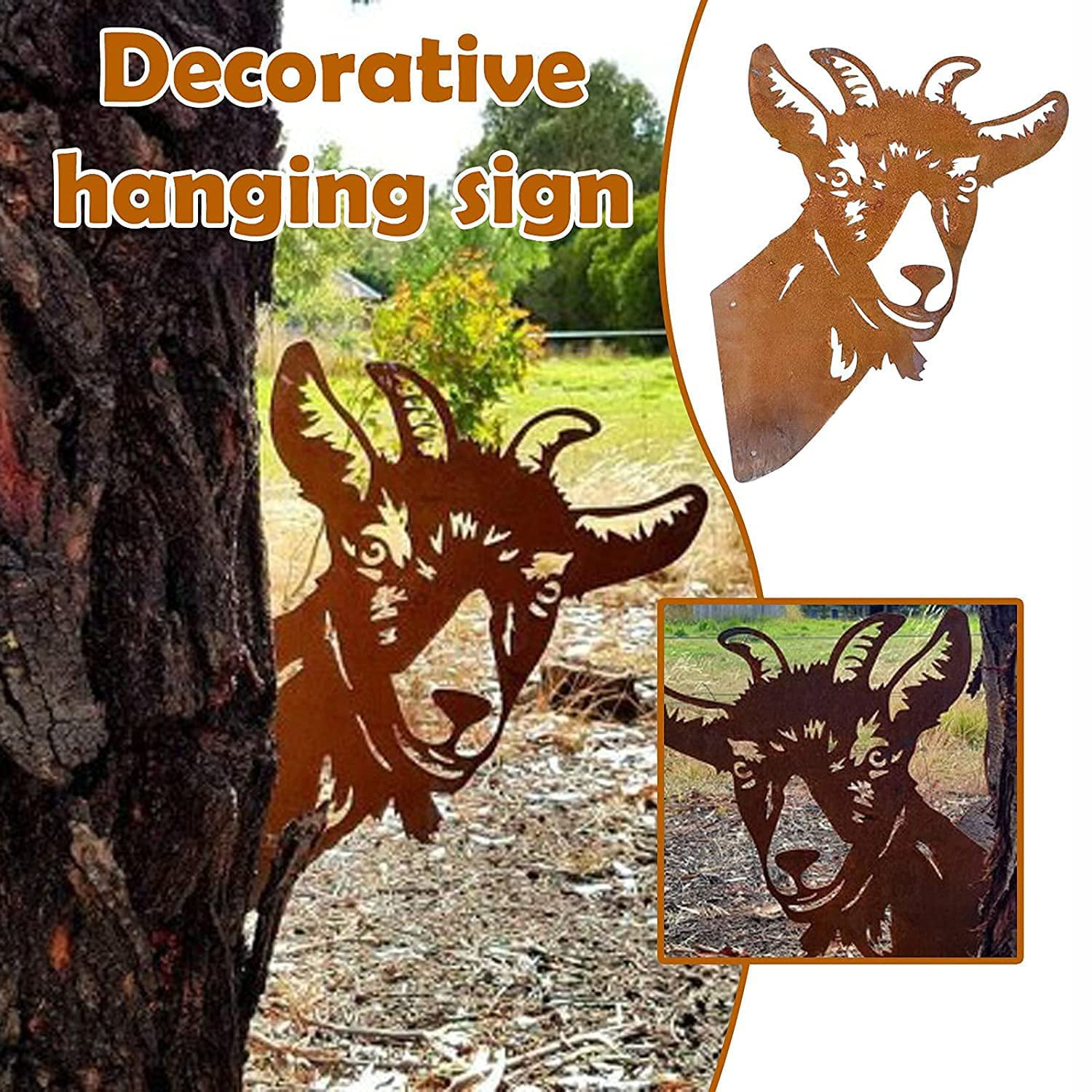 Goat handmade decor Barbed wire art farm country chicken poultry brown metal 