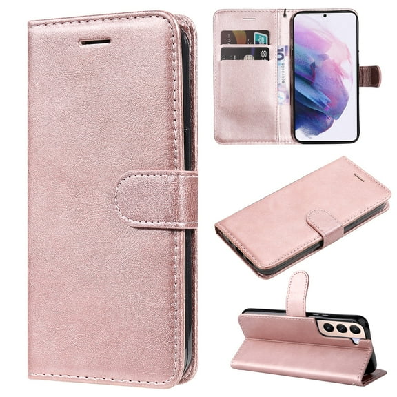 SaniMore for Samsung Galaxy S22 Case, with RFID Blocking [2 Card Slots] PU Leather Cover with Detachable Hand Strap Flip Kickstand Magnetic Wallet Cover for Samsung S22, Rosegold