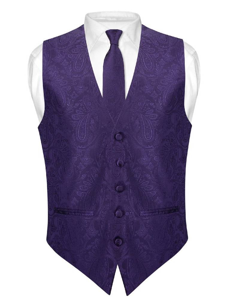 New Vesuvio Napoli Men's paisley Tuxedo Vest Waistcoat_Necktie & Hankie Silver 