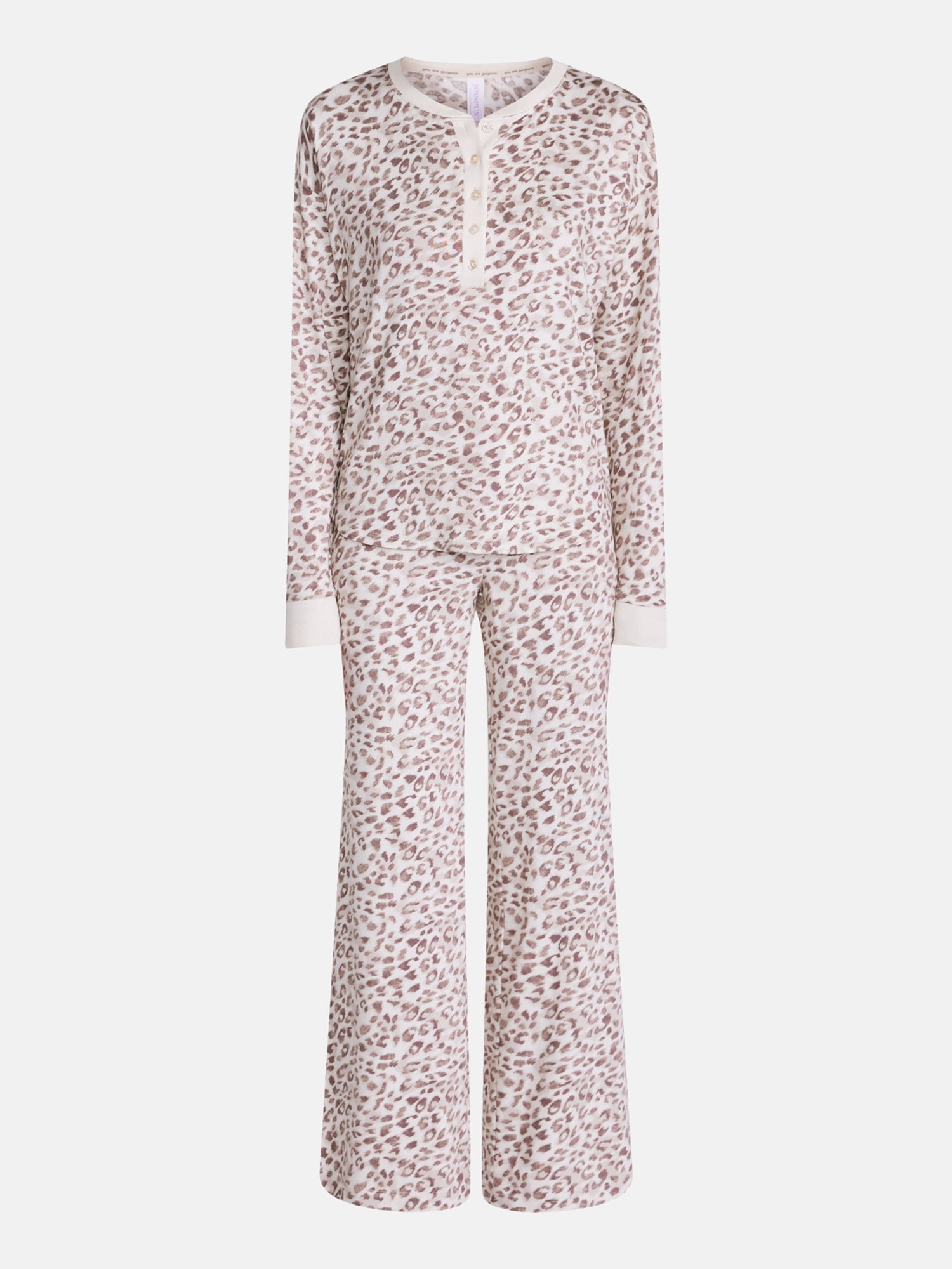 Joyspun Women's Cozy Lounge Collection Hacci Henley Top and Pants, 2-Piece Pajama Set, Sizes XS-3X