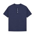 thumbnail image 4 of AJTQTH Kids Boys Henley T-Shirts Waffle Knit Summer Short Sleeve Button V Neck Basic Solid Color Tees Tops Lightweight Comfy Beach Vacation School Uniform Tshirt Navy 11-12 Years, 4 of 8