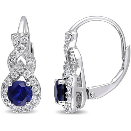 Tangelo 1-7/8 Carat T.G.W. Created Blue and White Sapphire Sterling Silver Teardrop Infinity Earrings
