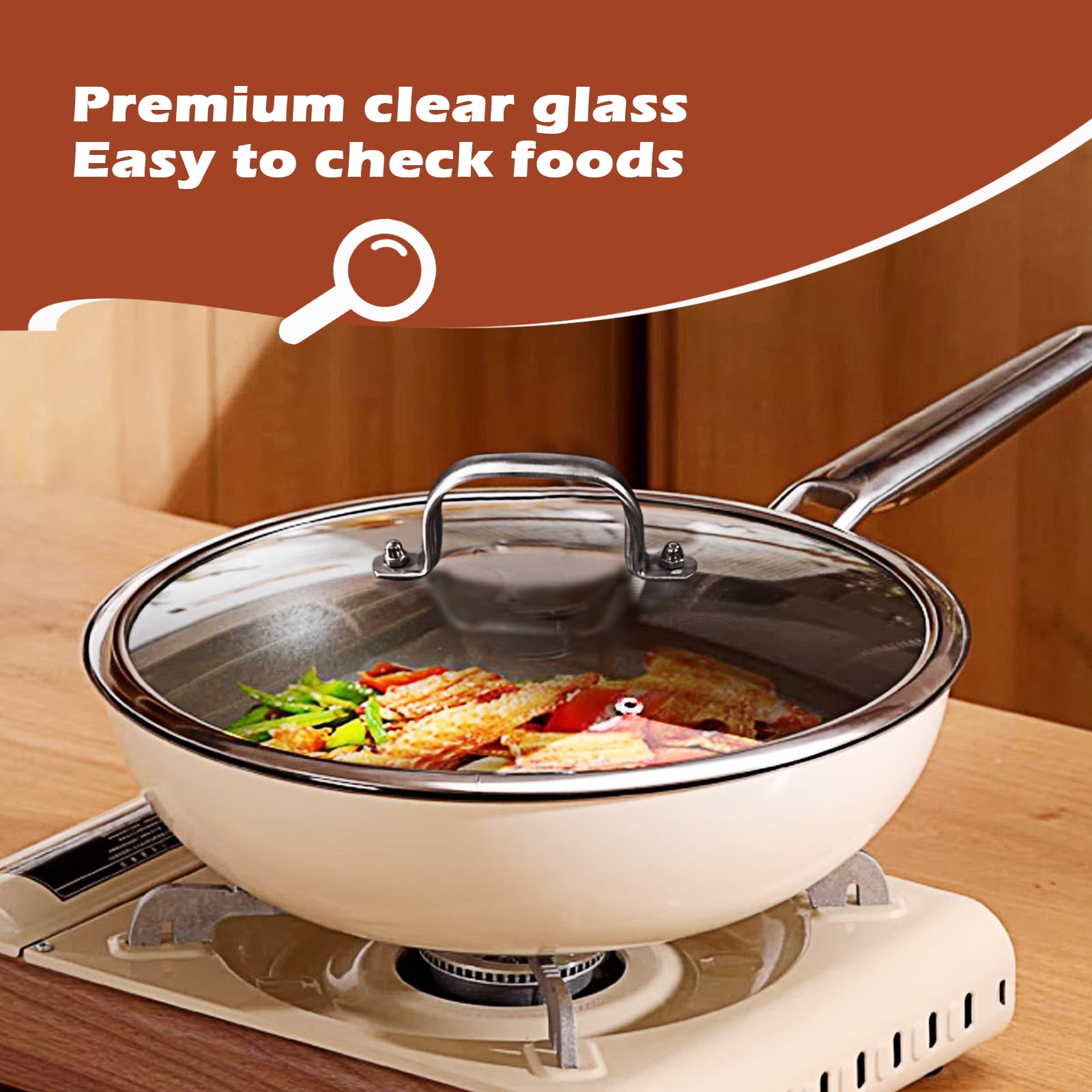 Stainless Steel Glass Lid for 14 Inch Pans and Pots, Tempered Cover for Cooking Pans, Dishwasher & Over Safe 36 cm