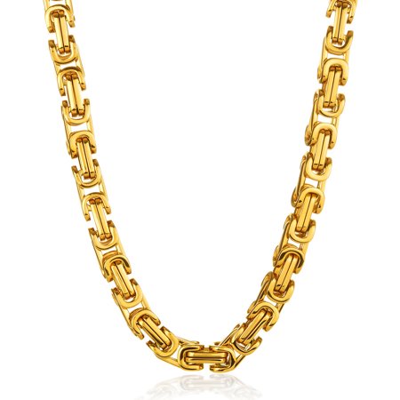 Crucible Men's High-Polished Gold IP Stainless Steel Byzantine Chain Necklace (17mm), 30