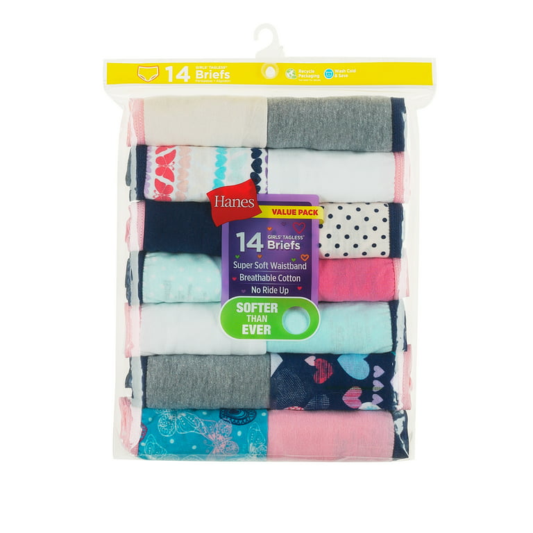 Hanes Girls' Tagless Super Soft Cotton Brief Underwear, 14 pack, Sizes 4-16  