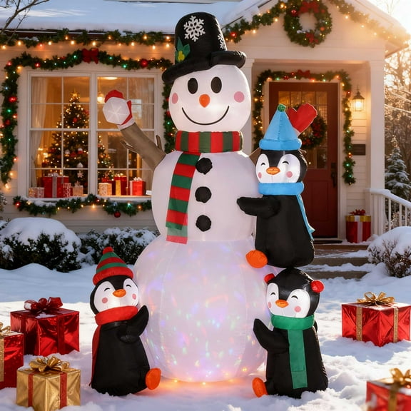 Ktaxon 6ft Inflatable Garden Snowman with Three Penguins Decoration Holiday,Party,New Year