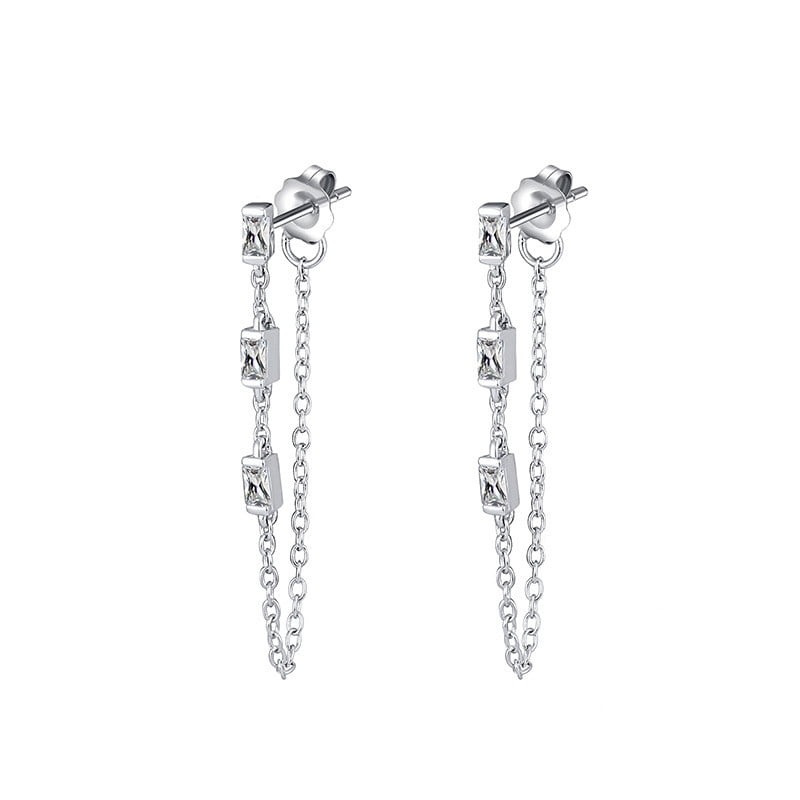 Everbling Clear CZ Droplets 925 Sterling Silver Hoop Earrings