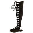 thumbnail image 1 of Cape Robbin Womens Open Toe Lace Up Gladiator Over The Knee Thigh High Caged Flat Sandal Boot,Black,8, 1 of 4