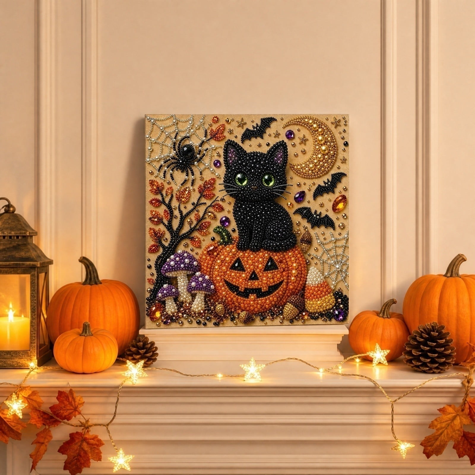 Halloween Pearl Art DIY Kit Creative Painting Craft Set Handmade Holiday Project Supplies for Home Decor creative craft activities and Seasonal Display