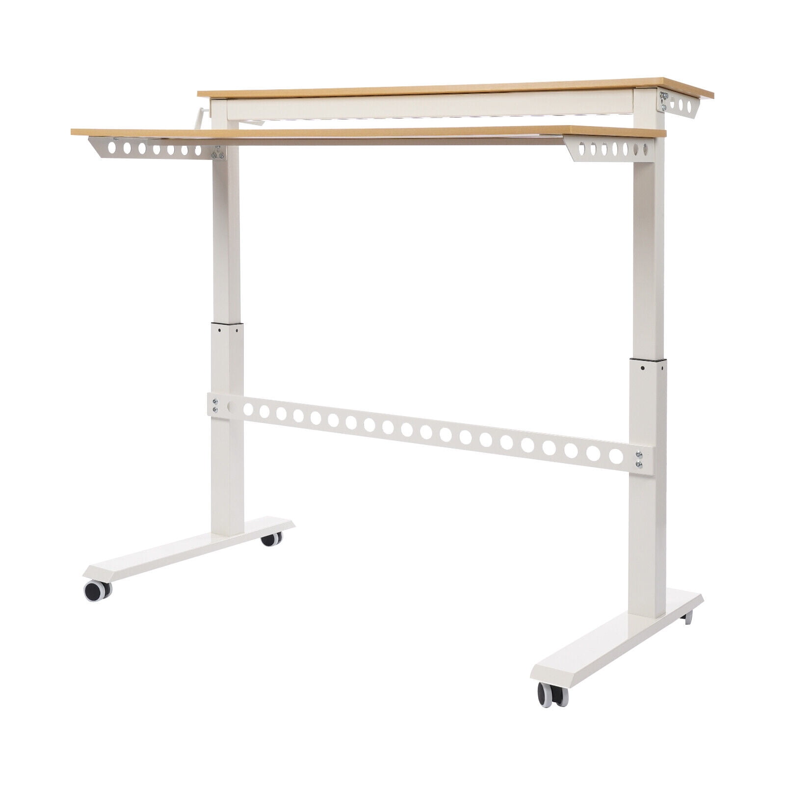 Mobile 2-Tier Rolling Laptop Desk with 4 Wheels, Adjustable Height Standing Desk,Rolling Computer Desk for Home Office
