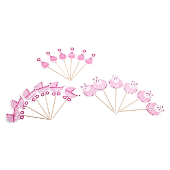 Baby Shower Cupcake Toppers 18Pcs Girl Type Kids Birthday Cute Cupcake Toppers Baby Shower Cake Decorations (Pink)