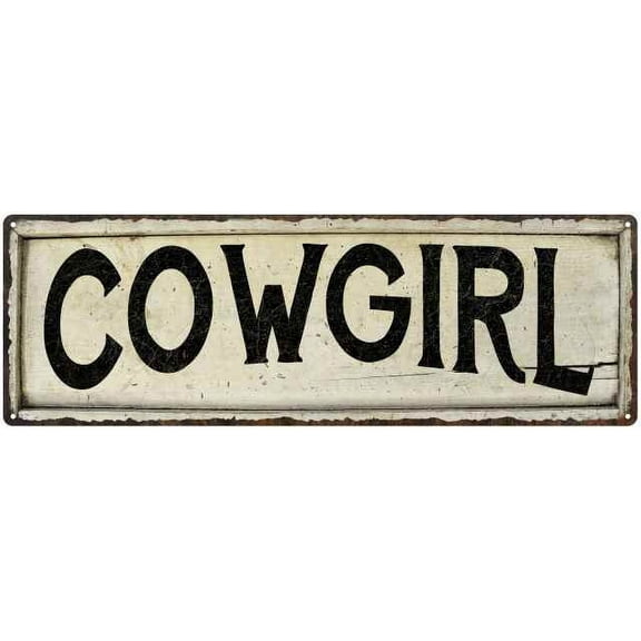 COWGIRL Farmhouse Style Wood Look Sign Gift 6x18 Metal Decor 106180028134