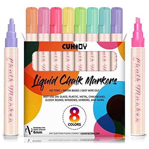 CUHIOY Liquid Chalk Markers for Blackboard Signs, Pastel Chalk Pens for Chalkboard, Erasable Chalk Markers for Blackboard, Car Windows, Bistro Boards, ...