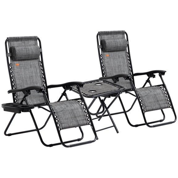Outdoor Furniture Sets, Zero Gravity Chair Set with Side Table, Folding Reclining Chair with Cupholders & Pillows, Adjustable Lounge Chair for Pool, Backyard, Lawn, Beach, Gray
