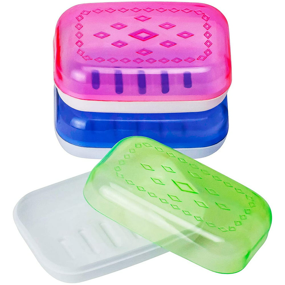 3 Multicolor Plastic Soap Holder with Draining Holes