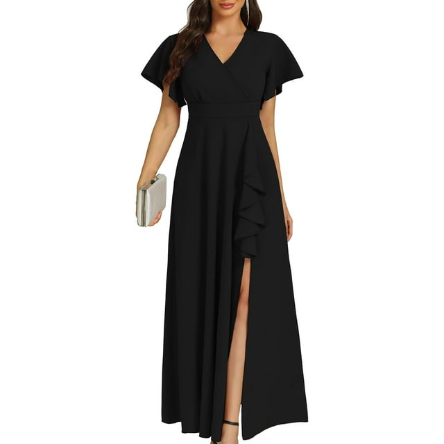 Vestido COOAN negro largo formal para mujer invitada a una boda