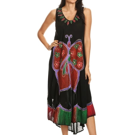 Sakkas Keola Women's Maxi Caftan Bathing Suit Cover Up Summer Dress Sleeveless - Black - One Size