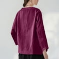 thumbnail image 4 of Delconic Women's Casual Loose Fit Linen Blouse, Button-Down V Neck Long Sleeve Shirt, Lightweight Breathable Top for Everyday Wear Wine S, 4 of 5