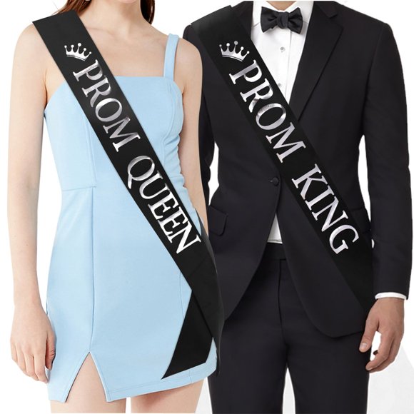 ""Prom King"" And ""Prom Queen"" Sashes - Graduation Party School Party Accessories Black With Silver Print