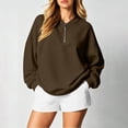 thumbnail image 2 of Women's Sweatshirt Dqueduo Women's Long-Sleeve Solid Color Casual Loungewear Top – Drop Shoulders & Half-Zip Collar Brown L, 2 of 7