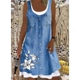 thumbnail image 1 of Women's A-Line Dress Sleeveless Spring Summer Casual Patchwork Print Knee Length Dress Fashion 3D Printing Denim Print Dress6XL, 1 of 2