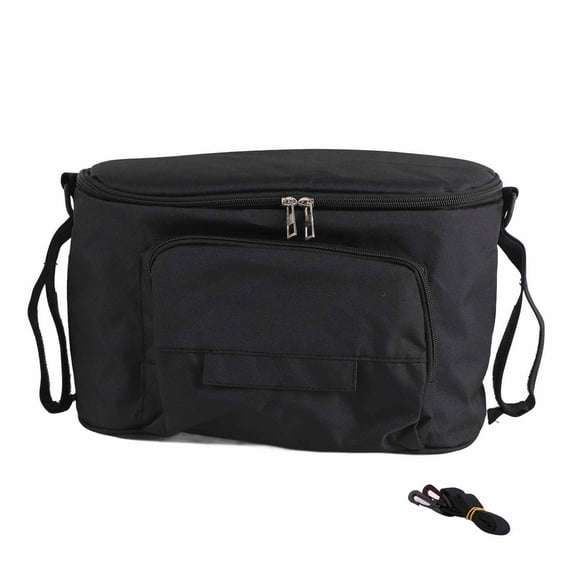 Sac Organisateur de Poussette pour Bébé en Toile Oxford Noire - Pochette de Rangement Suspendue Imperméable et Spacieuse avec Sangle Ajustable, Poche en Maille Indépendante et Poche avant, Idéal pour Couches, Biberons, Bébé