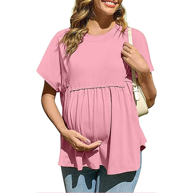 Liquidation à Moins de 6!Sevevn Chemises de Maternité pour Femmes Manches Courtes Col Rond Tunique Décontractée Printemps Été Blouses Vêtements Économies du Nouvel An Rose TTG