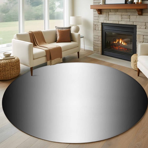 8ft Round Rug, Black Ombre Non-Skid Rubber Backing Large Area Rugs - Living Room Bedroom Home Office, Black Grey White Gradient Modern Abstract Art Indoor Floor Mat Carpets Washable Rug