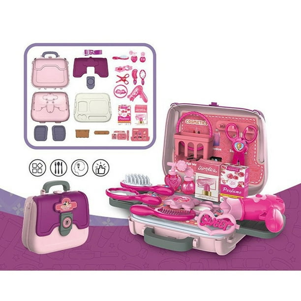 Sruiluo Kit de maquillage pour enfants – Fille Pretend Play Makeup & My T  Purse Toy pour tout-petits cadeaux avec miroir, peigne, sèche-cheveux,  rouge à lèvres, etc., cadeaux de Noël en liquidation