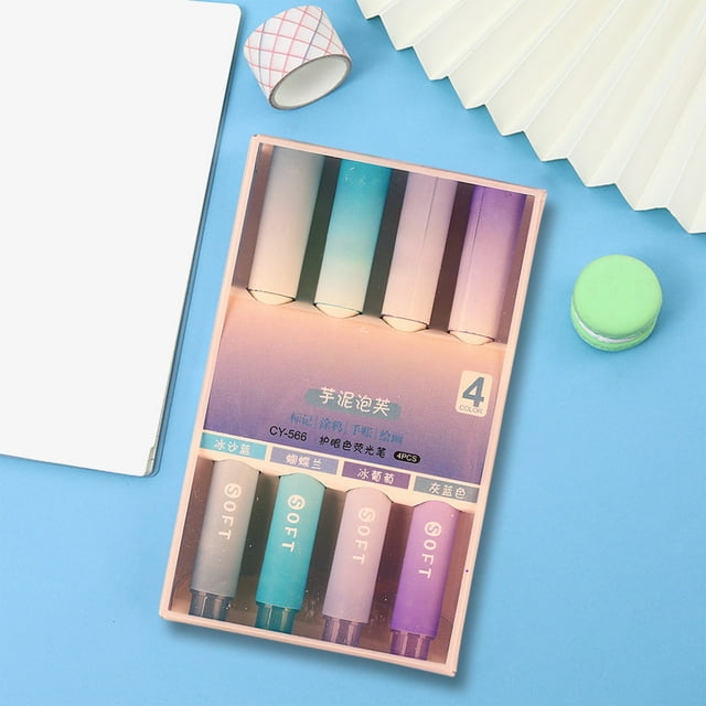 Tyidzon Eye Color Gradient Highlighter Student Highlighting Marker 4Pcs Set Large Capacity Soft Tip Marker, Back to School Supplies