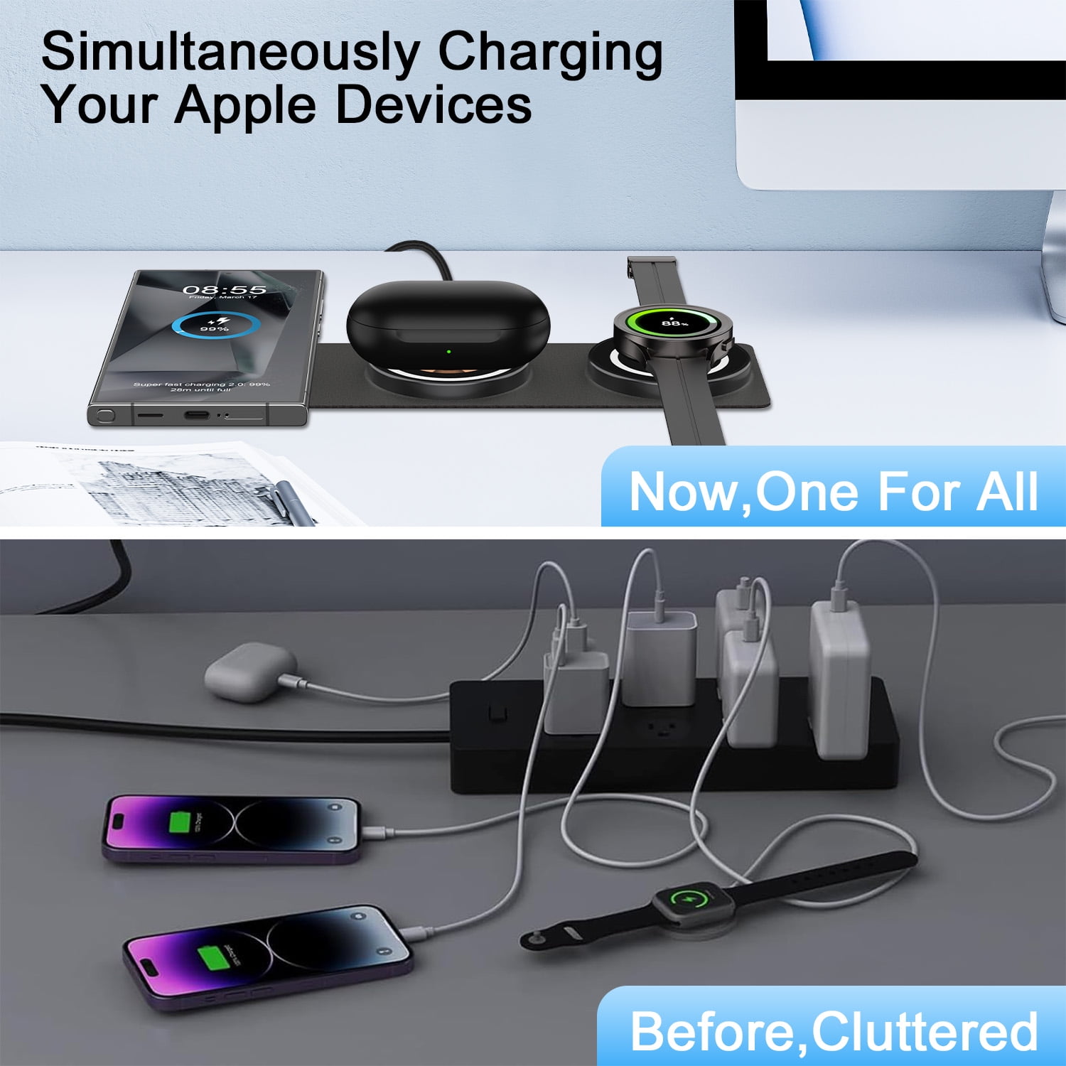 15W Samsung Wireless Charger Pad,3 in 1 Travel Foldable Watch 6 Classic Wireless Charging Station Phone Charger Stand Charging Mat Android Fast Charging dock for Samsung Galaxy S24 S23 Buds 2 Pro Live