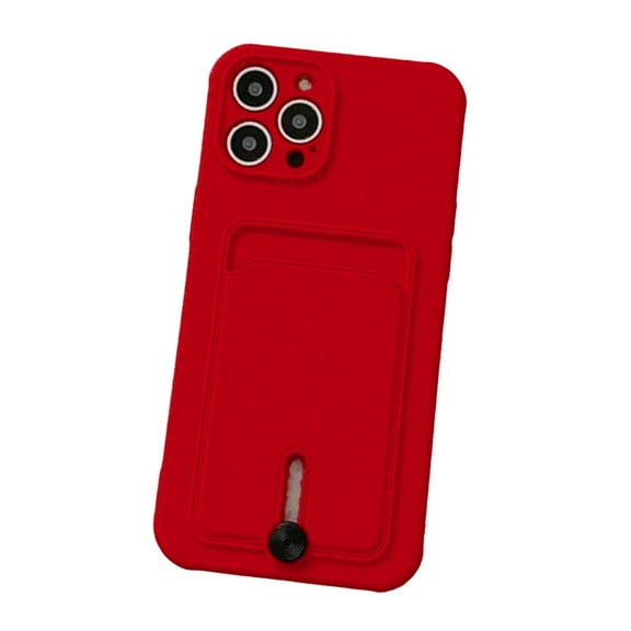 Silicone Card Holder Protection Case Compatible With iPhone 15 Pro Max in Red