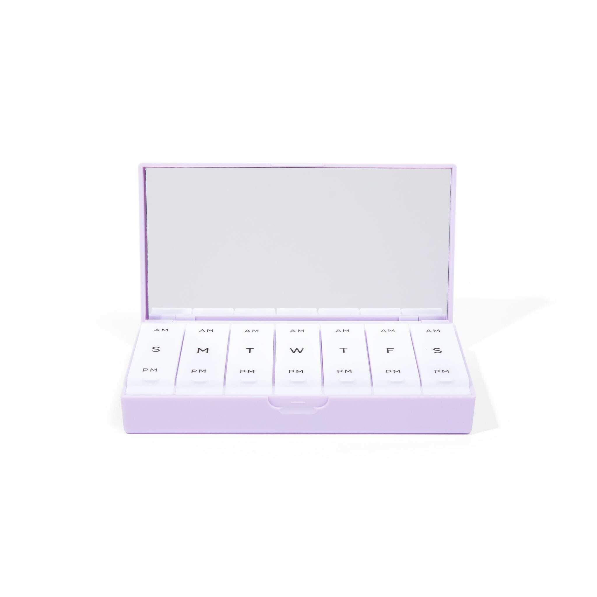 PORT X POLISH Weekly Pill Organizer AM/PM 2X Daily, Modern 7-Day Medication Case with Removable Tabs, Lilac