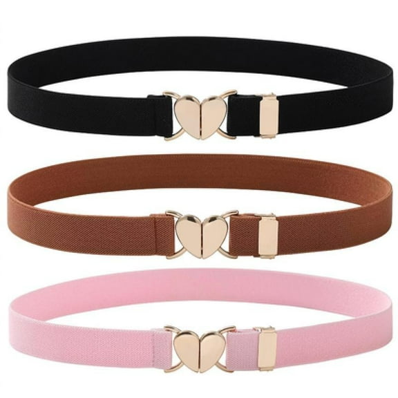 3Pcs Kids Elastic Belt for Girls - Adjustable Toddler Heart Buckle Stretch Belts for Boys Girls
